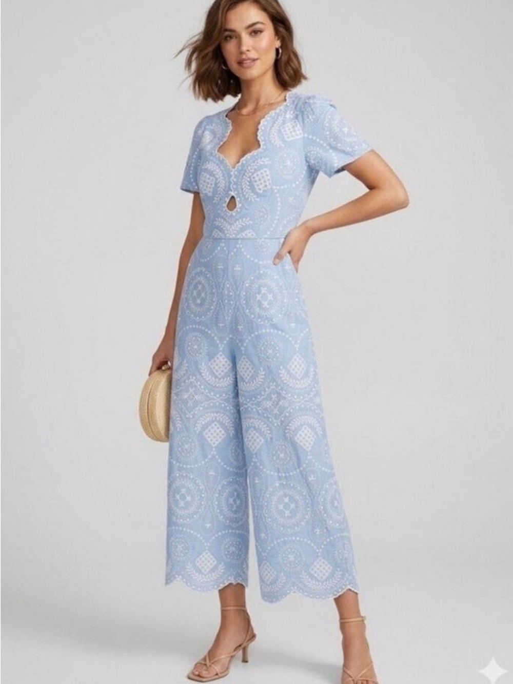 Alice McCall Crave You Eyelet Lace Jumpsuit Sz 2 Blue Embroidery Designer Luxury